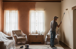 Professional exterior painters working on residential property