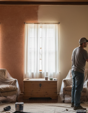 Professional exterior painters working on residential property