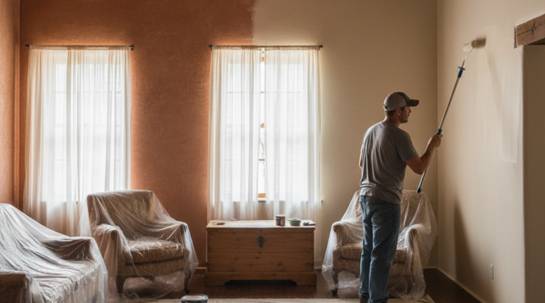 Professional exterior painters working on residential property