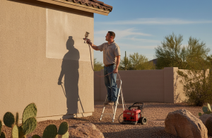 Professional exterior painters working on residential property