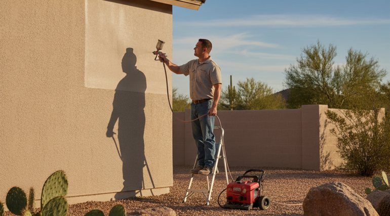 Professional exterior painters working on residential property